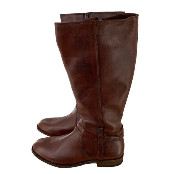Frye Tall Riding Boots Women's Size 10M Flat Low Heel Knee High Side Zip Brown - Picture 3 of 11